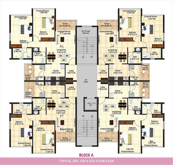 Block A - Typical 2nd, 4th and 6th Floor Plan